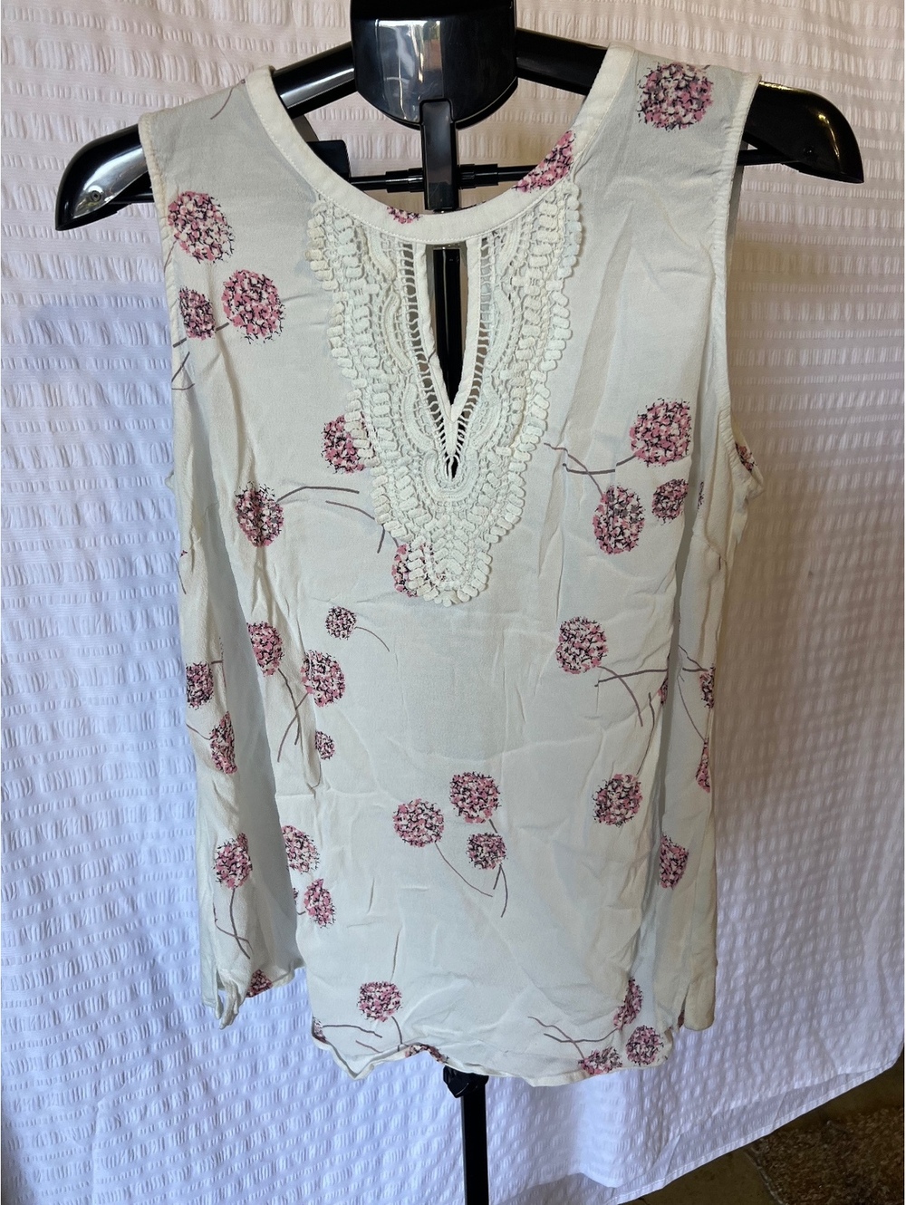 Daniel Rainn 2X Floral Crochet Lace Tank Top Ivory Pink Boho Sleeveless